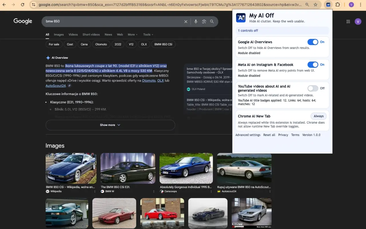 Google Search results with an AI overview visible