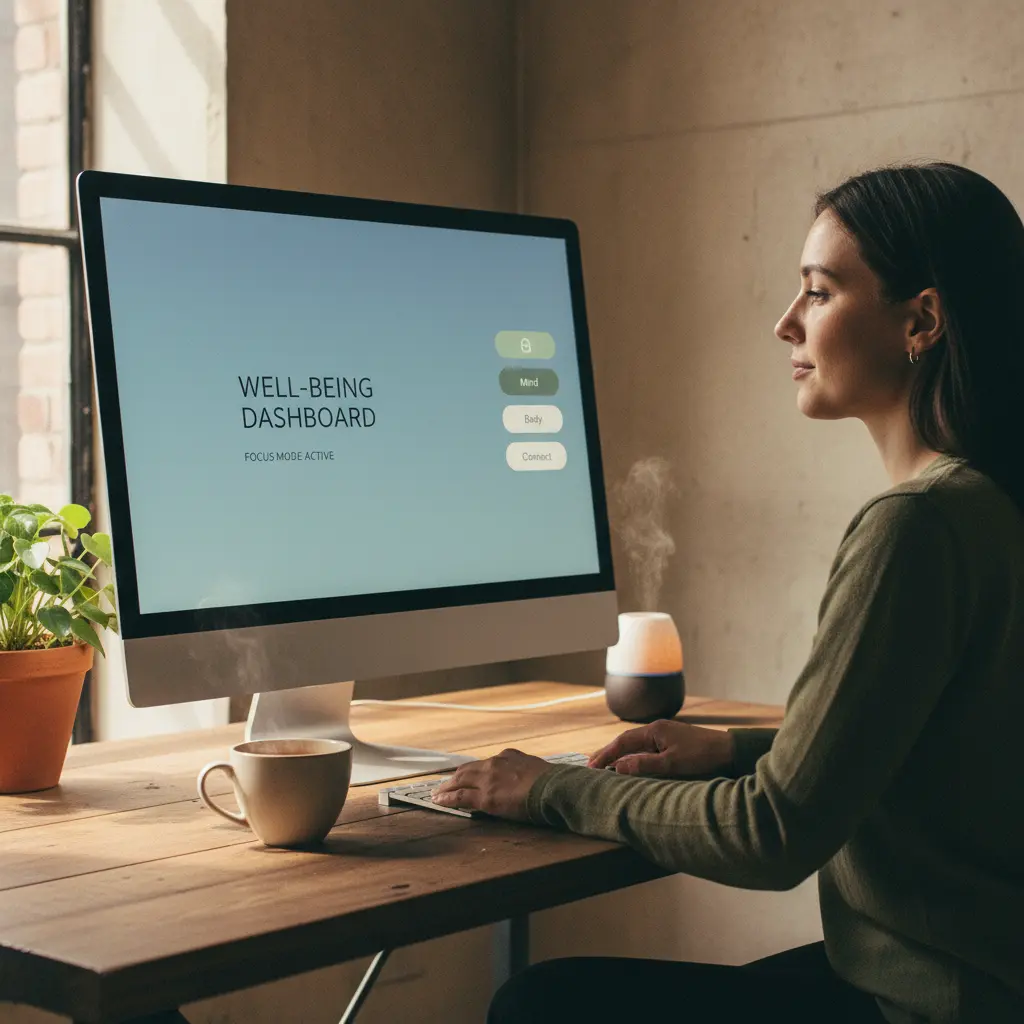 A person looking calmly at a clean browser interface without distractions