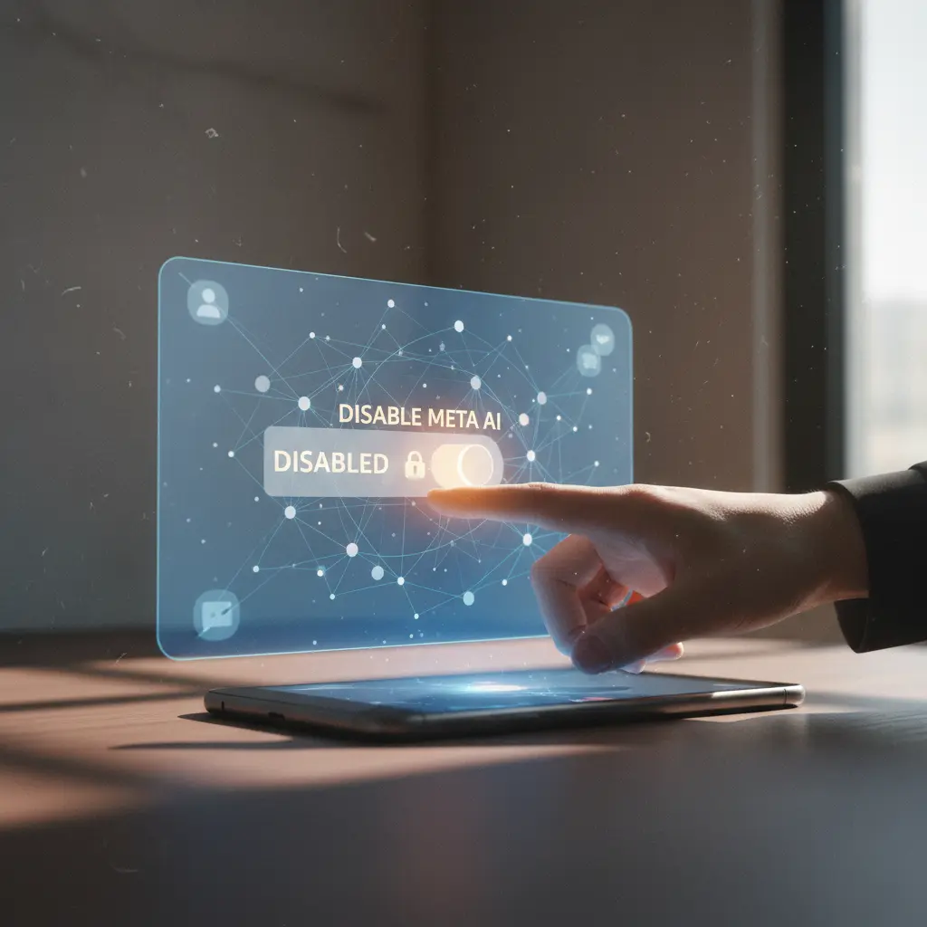 Screenshot of browser extension settings panel with options to block different types of Meta AI content