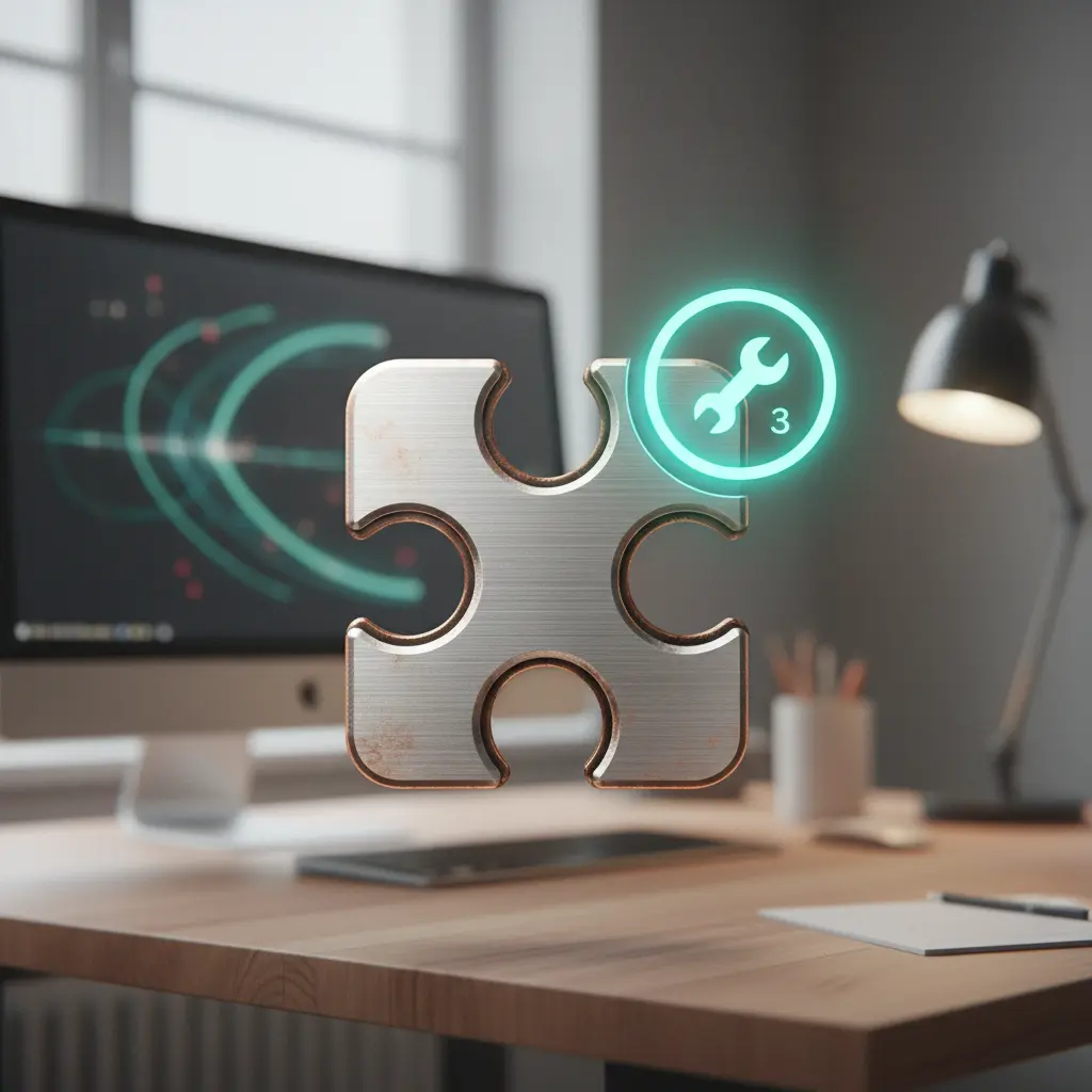 Illustration of a browser extension icon with an update notification, symbolizing ongoing maintenance