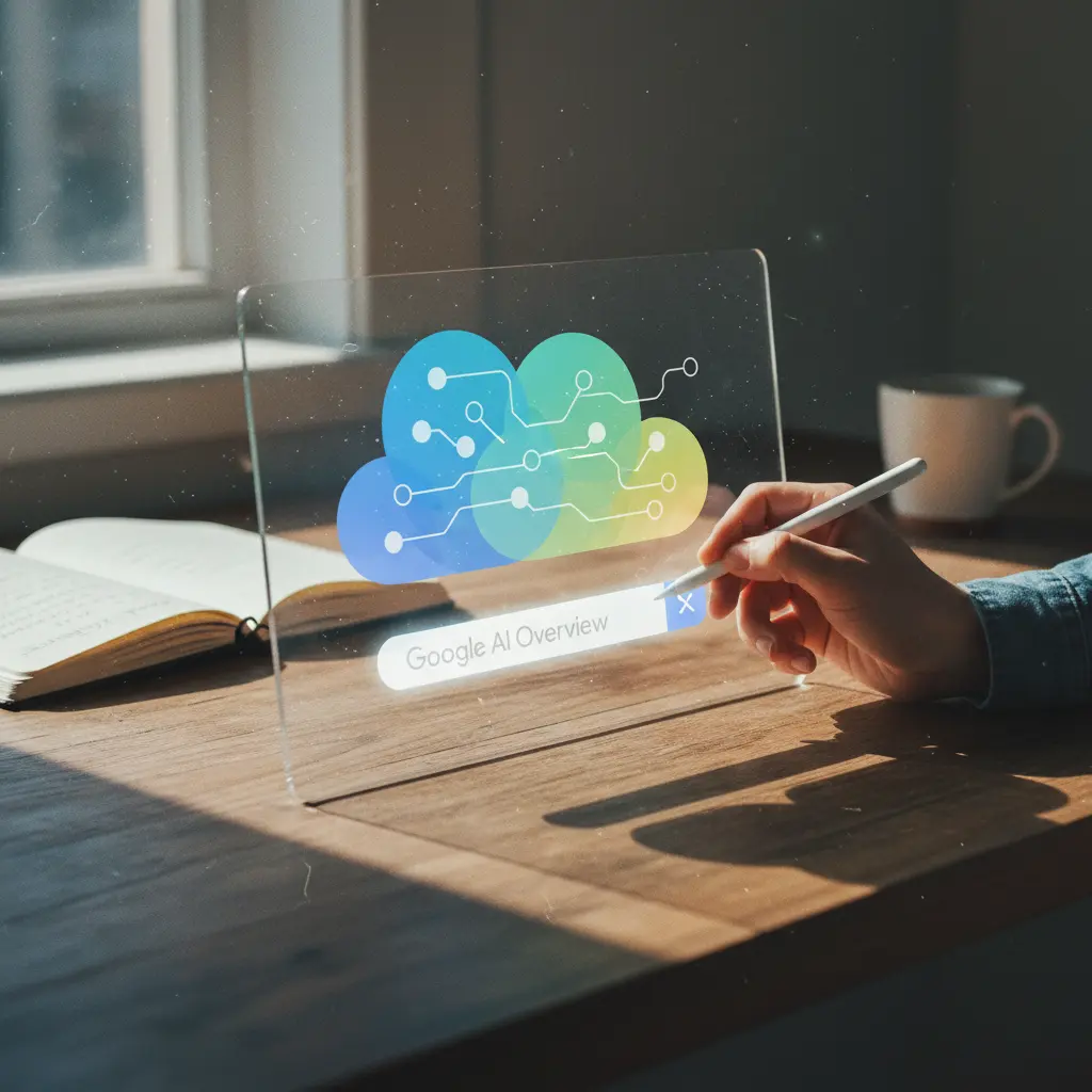 Google search results page with an AI Overview panel highlighted above standard results