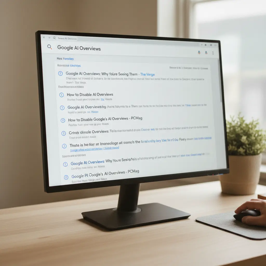Screenshot of the same Google Search Results Page, but now without the AI Overview, showing a cleaner layout.