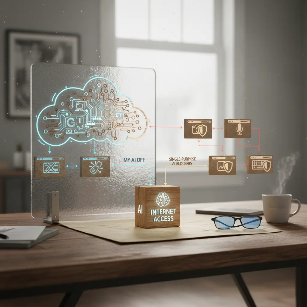 A conceptual diagram illustrating a decision tree for choosing between broad and targeted AI blocking strategies.