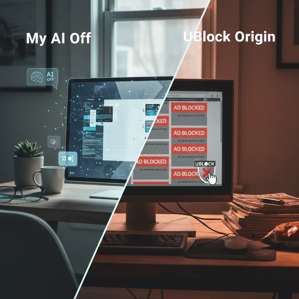 A visual representation contrasting AI content blocking with traditional ad blocking.