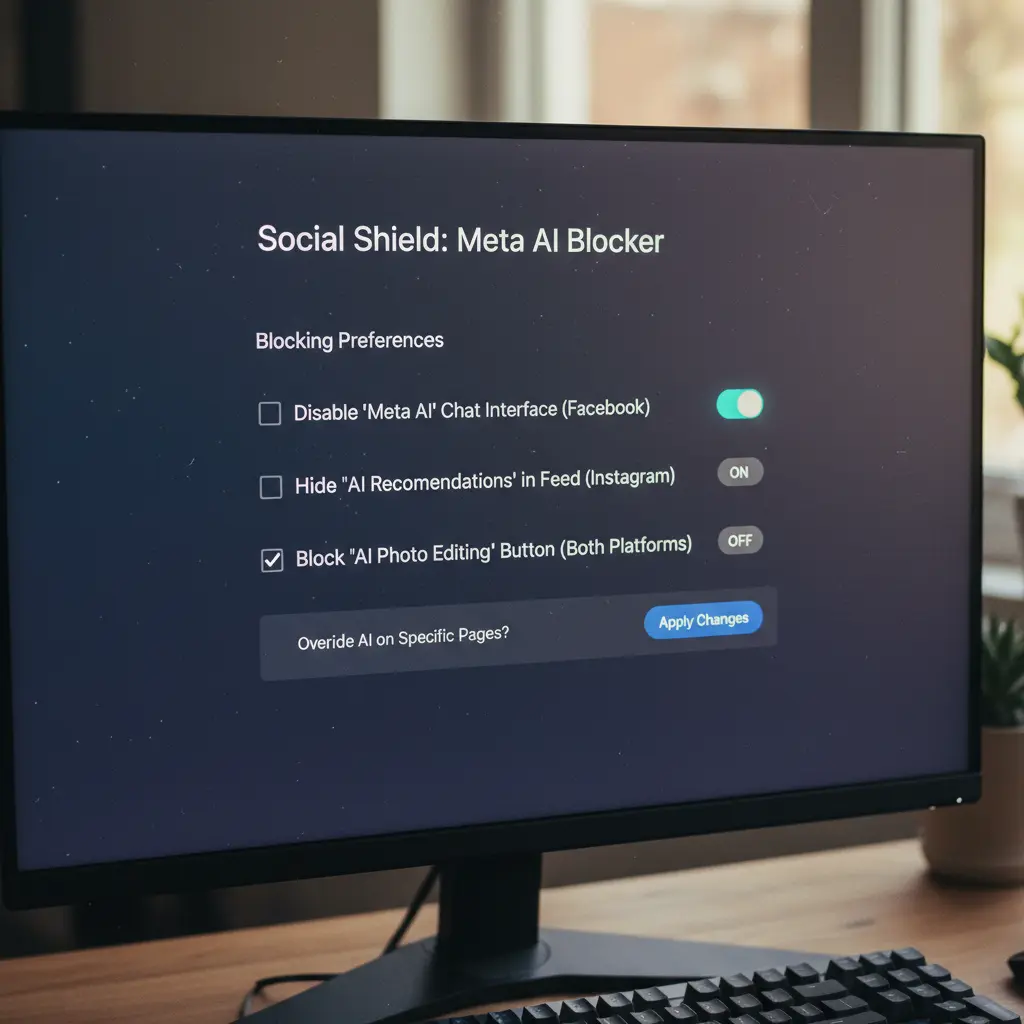 Screenshot of browser extension settings panel with AI blocking options.