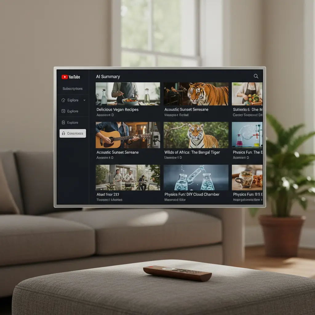 A YouTube feed displayed cleanly, with no visible AI summaries or algorithmic clutter, showing only video thumbnails and titles.