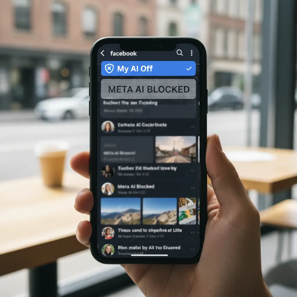 Screenshot of Facebook feed with Meta AI elements successfully blocked by My AI Off