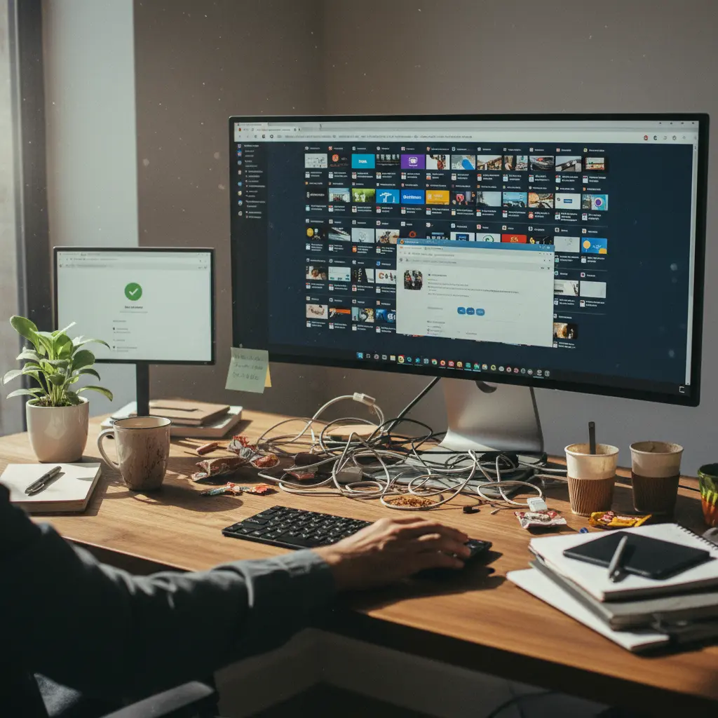 Browser window comparing an AI-cluttered interface with a cleaner focused layout